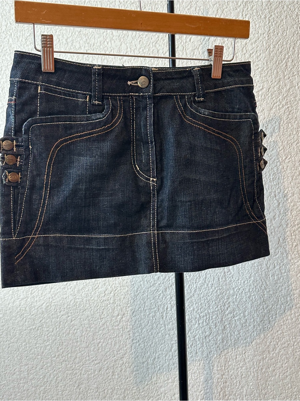 Cavalli Dark Indigo Denim Mini Skirt with Button Accents